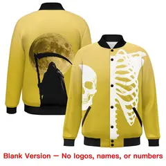 Khaki Old Gold Black Halloween Skeleton Graffiti Varsity Jacket Stretch Fabric 8
