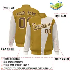Khaki Old Gold-Brown Color Block Varsity Full-Snap Bomber Jacket 2