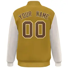 Khaki Old Gold-Brown Color Block Varsity Full-Snap Bomber Jacket 4