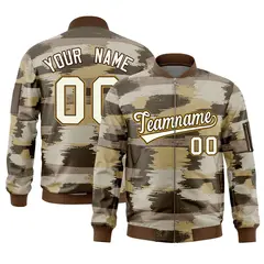 Khaki Old Gold Camo Varsity Full-Zip Letterman Bomber Jacket