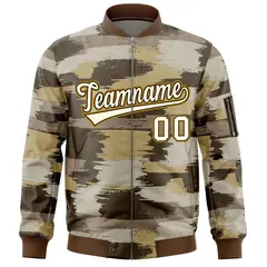 Khaki Old Gold Camo Varsity Full-Zip Letterman Bomber Jacket 3