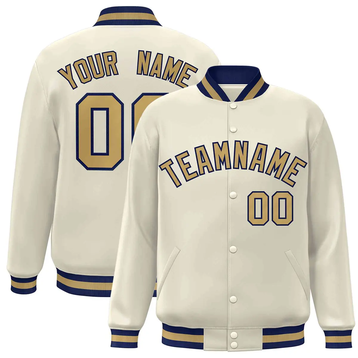 Khaki Old Gold-Navy Varsity Full-Snap Letterman Jacket