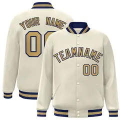Khaki Old Gold-Navy Varsity Full-Snap Letterman Jacket