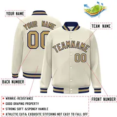 Khaki Old Gold-Navy Varsity Full-Snap Letterman Jacket 2