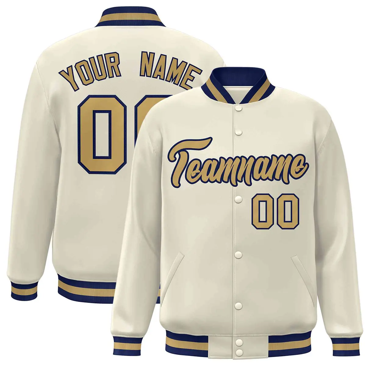 Khaki Old Gold-Navy Varsity Full-Snap Letterman Jacket