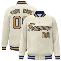 Khaki Old Gold-Navy Varsity Full-Snap Letterman Jacket