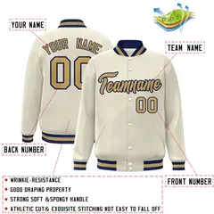 Khaki Old Gold-Navy Varsity Full-Snap Letterman Jacket 2