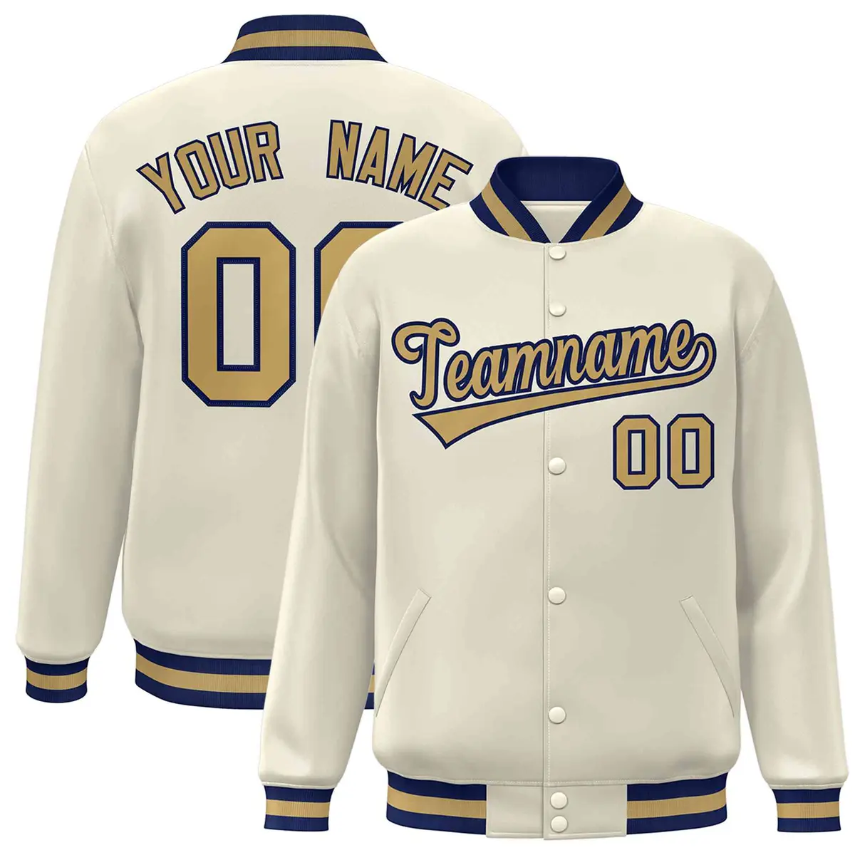 Khaki Old Gold-Navy Varsity Full-Snap Letterman Jacket