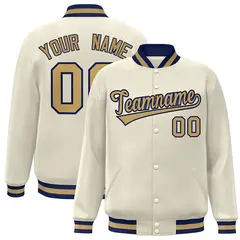 Khaki Old Gold-Navy Varsity Full-Snap Letterman Jacket 1