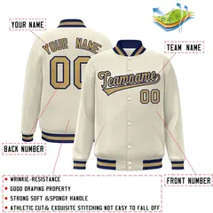 Khaki Old Gold-Navy Varsity Full-Snap Letterman Jacket 2