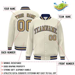Khaki Old Gold-Navy Varsity Full-Snap Letterman Jacket 2