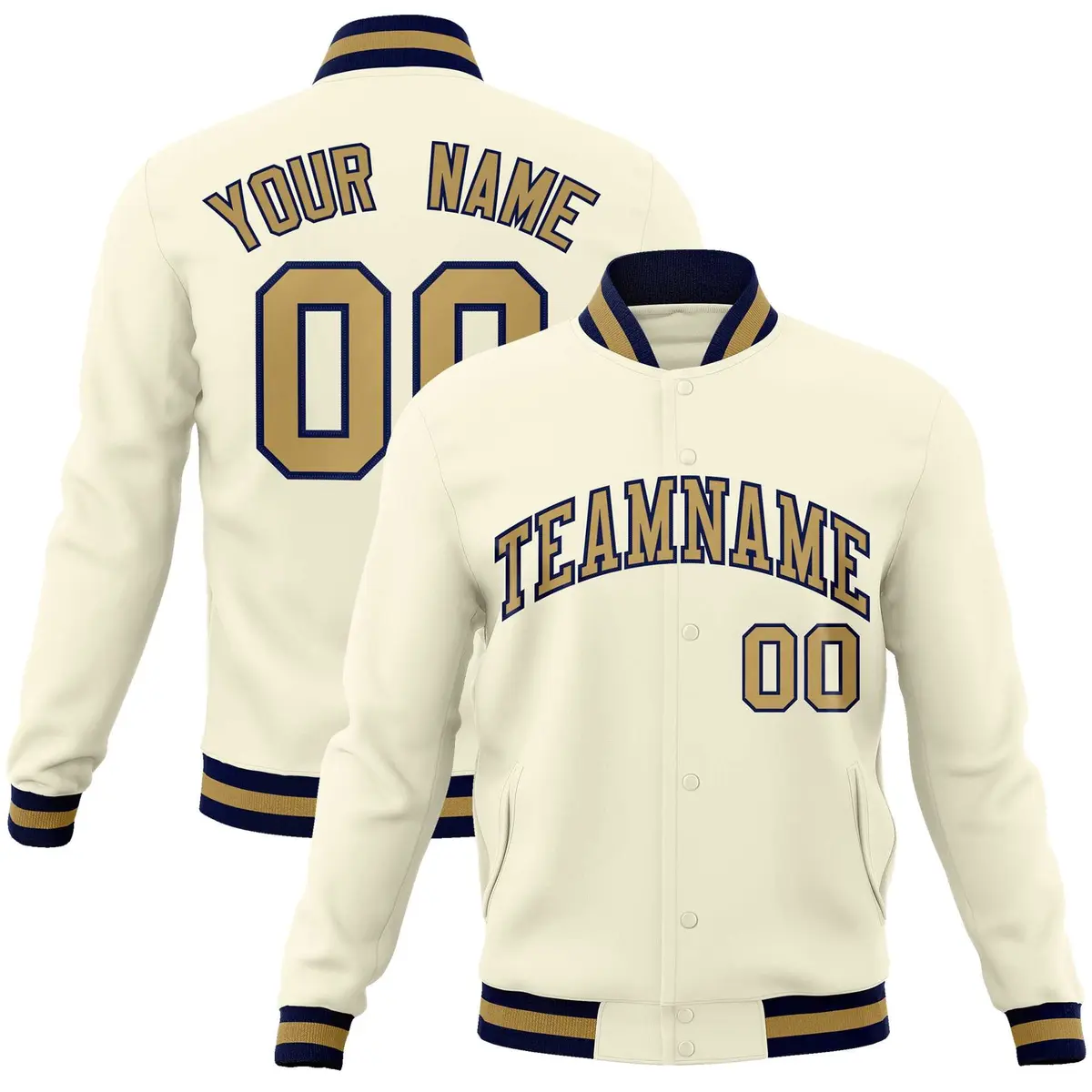Khaki Old Gold-Navy Varsity Full-Snap Letterman Jacket