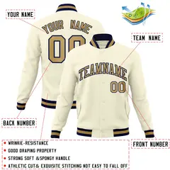 Khaki Old Gold-Navy Varsity Full-Snap Letterman Jacket 4