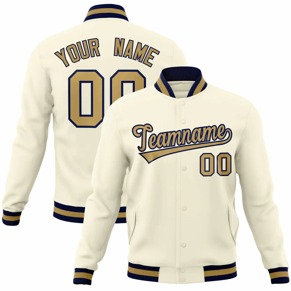 Khaki Old Gold-Navy Varsity Full-Snap Letterman Jacket