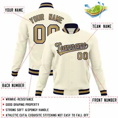 Khaki Old Gold-Navy Varsity Full-Snap Letterman Jacket 4