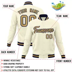 Khaki Old Gold-Navy Varsity Full-Snap Letterman Jacket 4