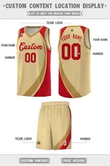 Khaki Old Gold-Red Color Block Basketball Jersey 2