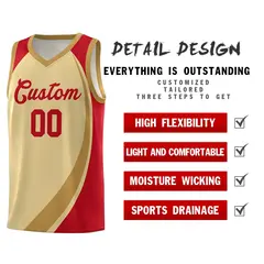 Khaki Old Gold-Red Color Block Basketball Jersey 4