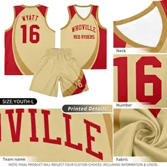 Khaki Old Gold-Red Color Block Basketball Jersey 5