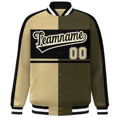 Khaki Olive Black-White Color Block Varsity Bomber Baseball Jacket 3