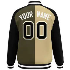 Khaki Olive Black-White Color Block Varsity Bomber Baseball Jacket 4