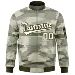 Khaki Olive Camo Varsity Full-Zip Letterman Bomber Jacket 3