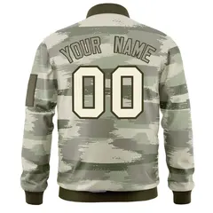 Khaki Olive Camo Varsity Full-Zip Letterman Bomber Jacket 4
