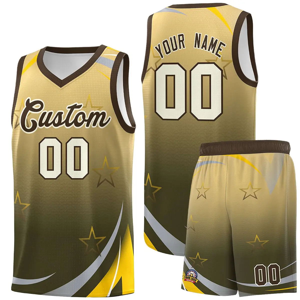 Khaki Olive Gradient Star Graffiti Basketball Jersey
