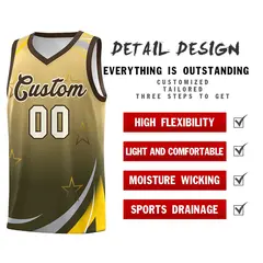 Khaki Olive Gradient Star Graffiti Basketball Jersey 4