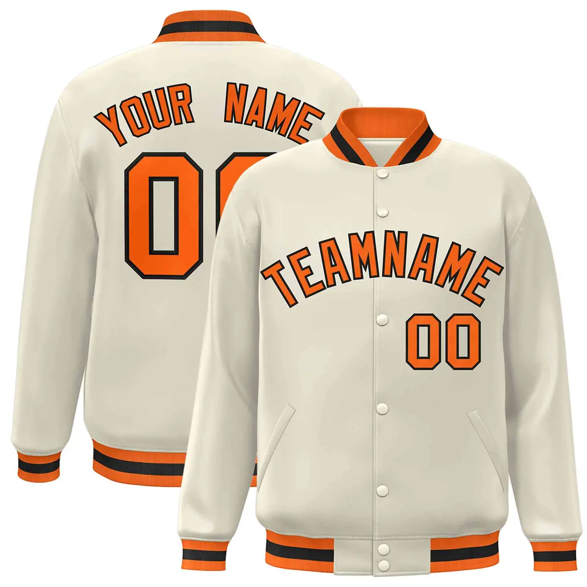 Khaki Orange-Black Varsity Full-Snap Letterman Jacket
