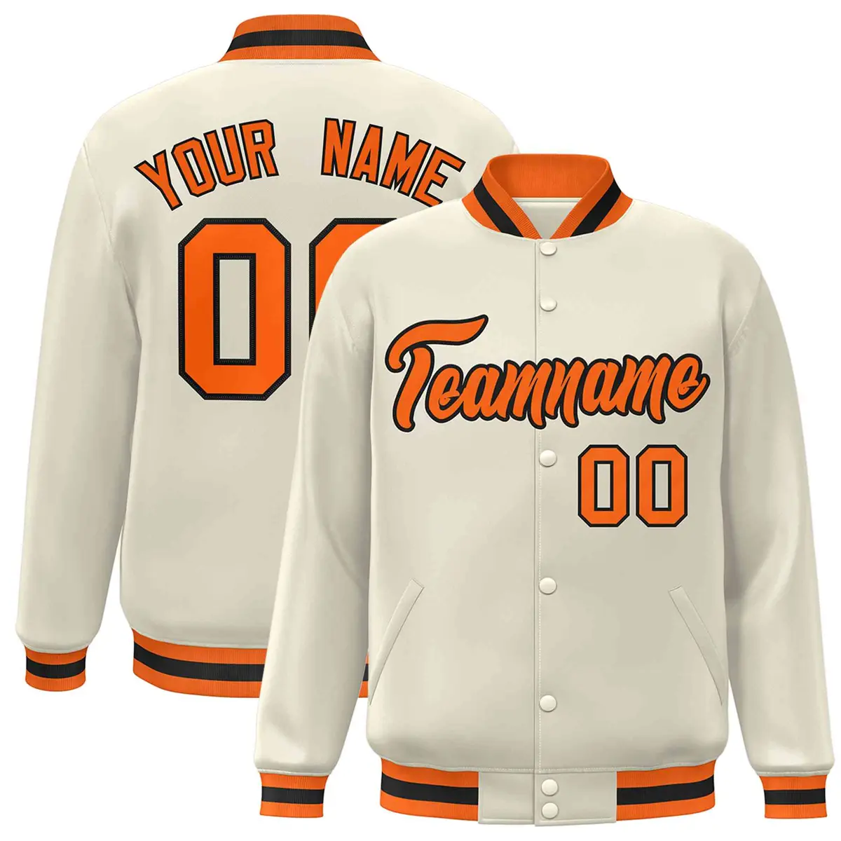 Khaki Orange-Black Varsity Full-Snap Letterman Jacket