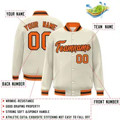 Khaki Orange-Black Varsity Full-Snap Letterman Jacket 2