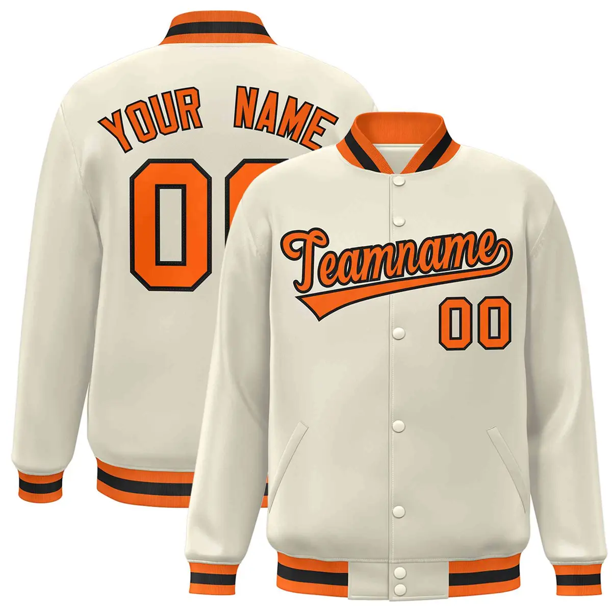 Khaki Orange-Black Varsity Full-Snap Letterman Jacket