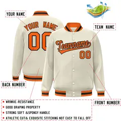 Khaki Orange-Black Varsity Full-Snap Letterman Jacket 2