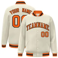 Khaki Orange-Black Varsity Full-Snap Letterman Jacket 1
