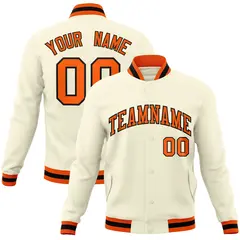 Khaki Orange-Black Varsity Full-Snap Letterman Jacket