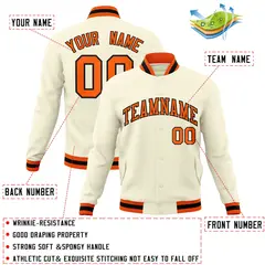 Khaki Orange-Black Varsity Full-Snap Letterman Jacket 4