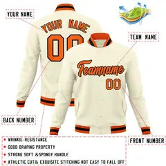 Khaki Orange-Black Varsity Full-Snap Letterman Jacket 4