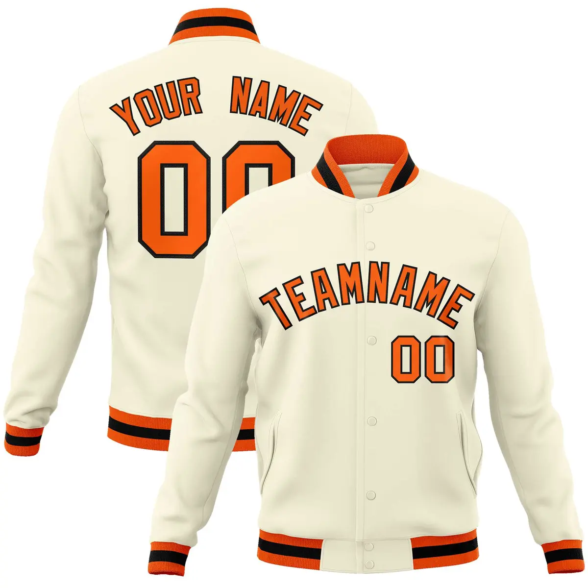 Khaki Orange-Black Varsity Full-Snap Letterman Jacket