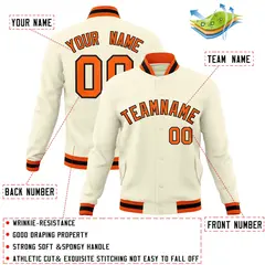 Khaki Orange-Black Varsity Full-Snap Letterman Jacket 4