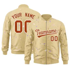 Khaki Orange White Full-Zip Graffiti Splash Varsity Letterman Jacket