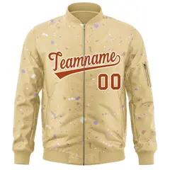 Khaki Orange White Full-Zip Graffiti Splash Varsity Letterman Jacket 3