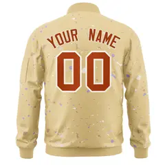 Khaki Orange White Full-Zip Graffiti Splash Varsity Letterman Jacket 4