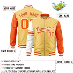 Khaki Orange-White Varsity Full-Zip Raglan Stripe Letterman Bomber Jacket 2
