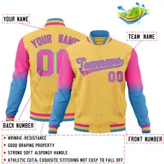 Khaki Pink Light Blue Gradient Raglan Varsity Letterman Jacket 2