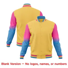 Khaki Pink Light Blue Gradient Raglan Varsity Letterman Jacket 7