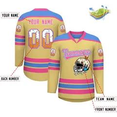 Khaki Powder Blue Ice Cream Helmet Pattern V-Neck Hockey Jersey 2