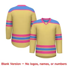 Khaki Powder Blue Ice Cream Helmet Pattern V-Neck Hockey Jersey 7