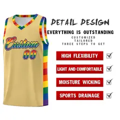 Khaki Pride Month LGBT Rainbow Basketball Jersey 2