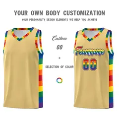 Khaki Pride Month LGBT Rainbow Basketball Jersey 3